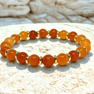 Orange Chalcedony Gemstone Bracelets - Handmade 8-10mm Stretchy Crystal Jewelry